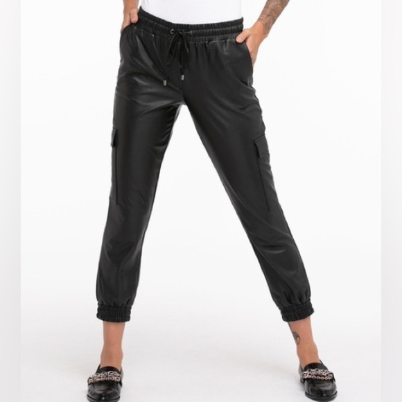 Cleo Faux Leather Black Cargo Jogger 20P - Picture 1 of 7